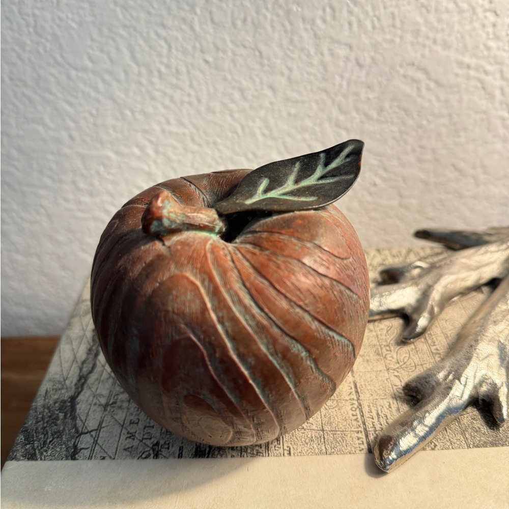 Large Ceramic Metal Apple Decorative fruit, Handmade Kitchen Decor 3" × 3.5°